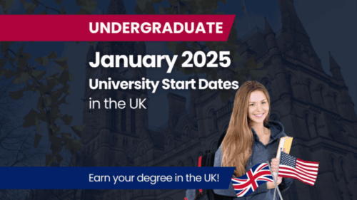 Undergraduate UK university start dates January 2025 with student holding flags