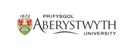 Aberystwyth University logo with red dragon crest and bilingual Welsh-English text