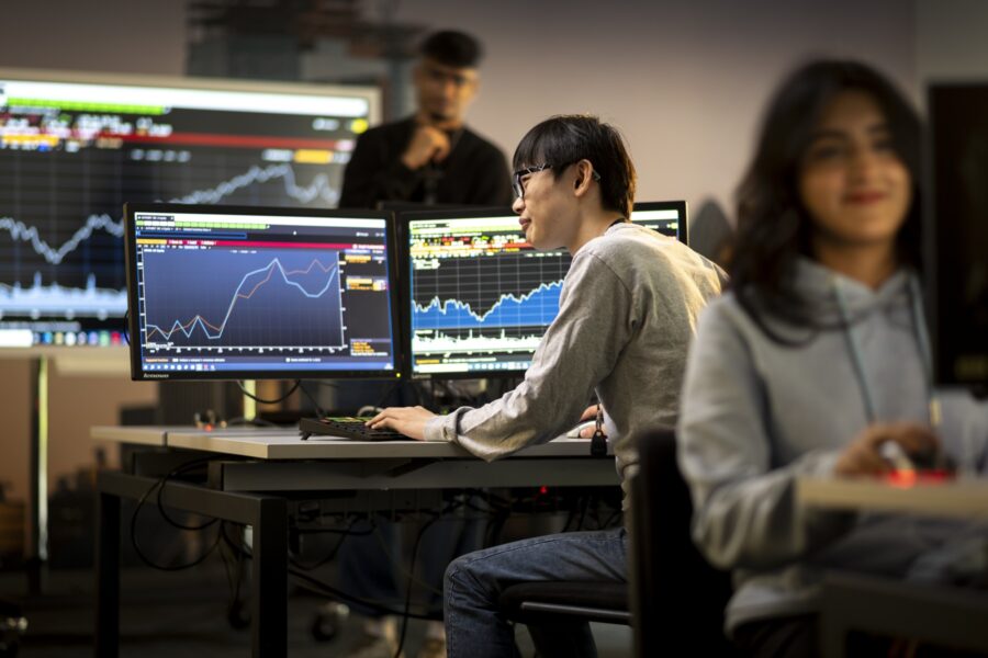 Student working in Kingston University_s Bloomberg Trading Room. Photo credit - Peter Langdown