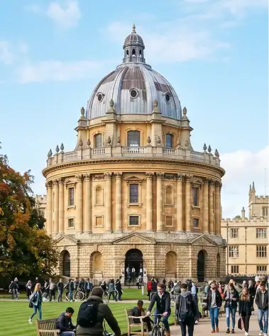 People stroll in front of a college dome, showcasing a vibrant campus atmosphere and architectural beauty.