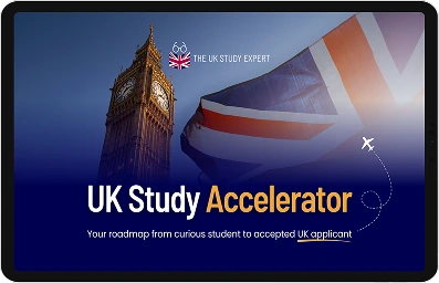 Logo of the UK Study Accelerator, symbolizing educational support and resources for students.
